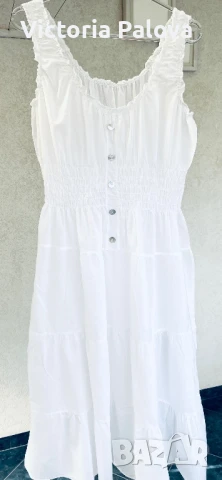 Въздушна бяла рокля тънък памук  Италия, снимка 12 - Рокли - 51063515