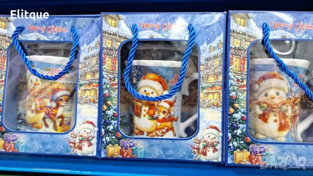 Празничен комплект за топли напитки – Керамична чаша и лъжичка в коледна опаковка, снимка 2 - Декорация за дома - 52575609