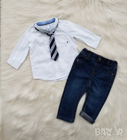 Детски официален комплект 6-9 месеца дънки риза и вратовръзка, снимка 8 - Комплекти за бебе - 40774830