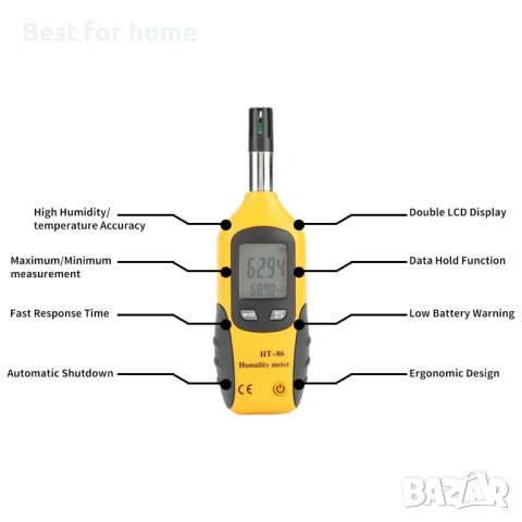 HT-86 2 в 1 преносим цифров хигрометър, термометър, монитор за влажност  от	Walfront, снимка 6 - Други инструменти - 50684345