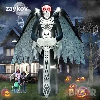 12 фута Хелоуин надуваеми с LED светлина, Kalolary Giant Winged Grim Reaper

