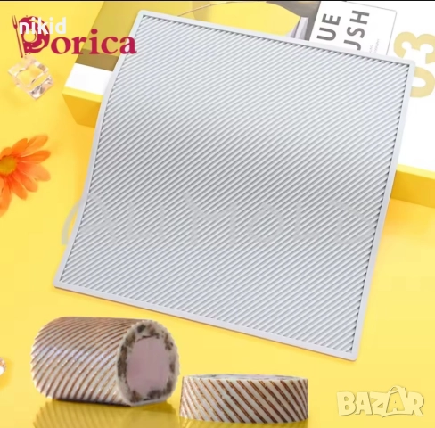 Тесни редове наклонени голяма релефна подложка текстурна силиконов молд форма фондан шоколад руло, снимка 2 - Форми - 51460417