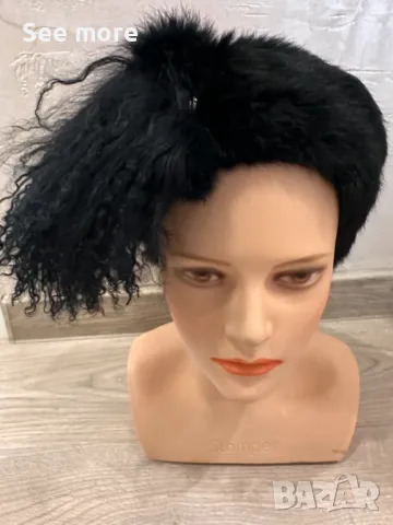 Нестандартен шал/лента за глава естествен косъм заек и лама, снимка 3 - Шалове - 48419372