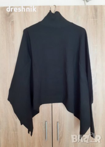 Черна поло блуза, прилеп, суров разрез, втален ръкав, снимка 3 - Блузи с дълъг ръкав и пуловери - 36950852