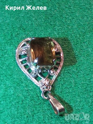 ПОСРЕБРЕН АРТ ДЕКО МЕДАЛЬОН с ГОЛЯМ ФАСЕТИРАН ЦИТРИН 21843, снимка 2 - Колиета, медальони, синджири - 33792358
