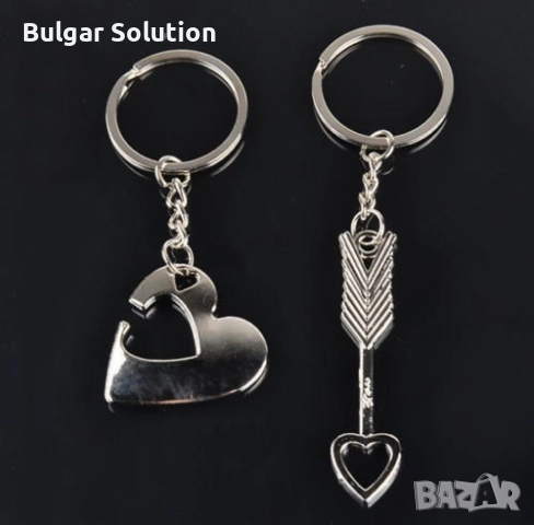 💘 Ключодържател двойка сърце и стрела за любимата/мия(2 ключодържателя), снимка 2 - Колиета, медальони, синджири - 52284264