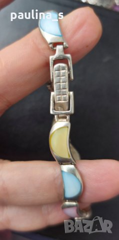 Масивна сребърна гривна с три цвята седеф / проба 925 , снимка 2 - Гривни - 34974938