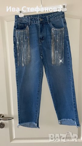 Качествени нови  дамски дънки висока талия скъпоценни камъни цирконий блестящи камъни 