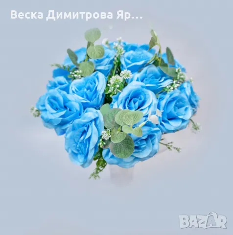 Изкуствени букети с рози и евкалиптови листа – Елегантна украса с дълготраен ефект, снимка 3 - Изкуствени цветя - 50322171