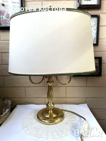 Красива двойна месингова лампа от Англия, снимка 10 - Антикварни и старинни предмети - 49104053