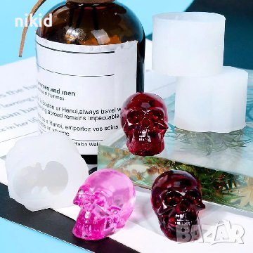 3D малък череп скелет глава силиконов молд форма фондан гипс шоколад смола бижута, снимка 4 - Форми - 36895781