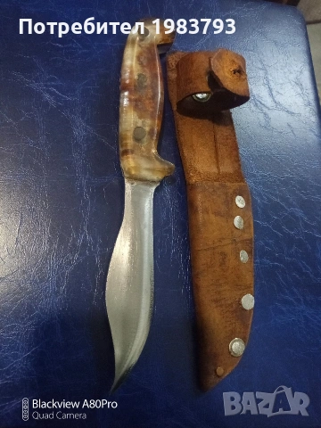 Стар нож с кожена кания и интересна форма., снимка 2 - Ножове - 53456924