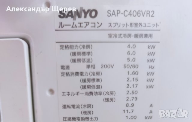Sanyo SAP-406VR2 (инверторна сплит система), снимка 3 - Климатици - 33022334