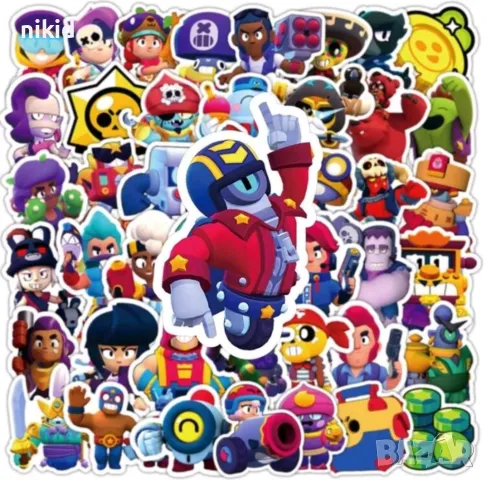 50 бр Брау Старс Brawl stars самозалепващи лепенки стикери за украса декор картонена торта ръчна изр, снимка 8 - Други - 49408591