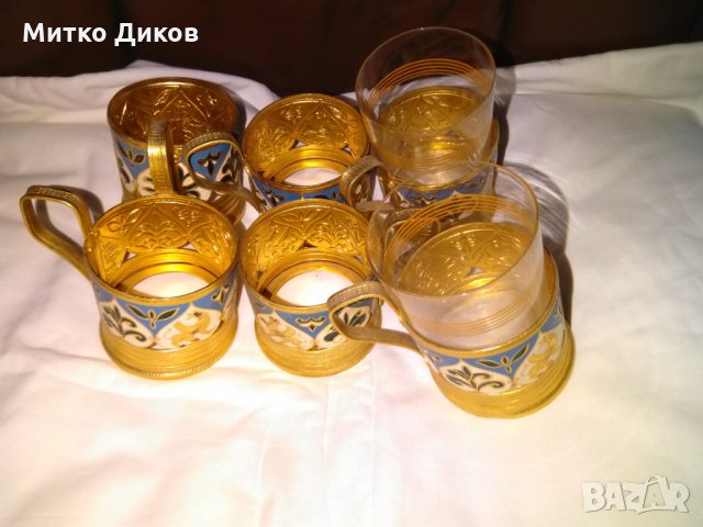 Стакани Подстакани СССР руски 6броя -2 чаши рисувани емайл маркировка