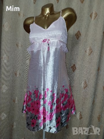  XL Сатенена нощница в розово в долната част с цветя , снимка 4 - Нощници - 43249018