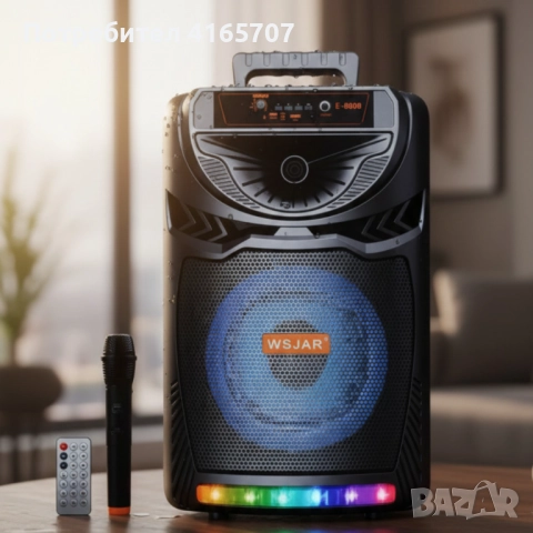 Bluetooth караоке колона с безжичен микрофон – 8,5″ говорител, LED светлини, TWS и FM радио, снимка 4 - Bluetooth тонколони - 52815296