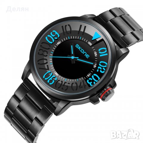 Мъжки часовник 012, масивен, черен със синьо, снимка 3 - Мъжки - 28315345