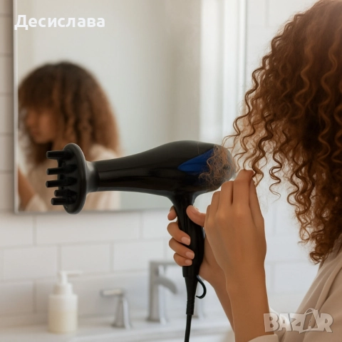 Сешоар с дифузер Rosberg, 2200W, 3 степени на температура, 2 скорости, Черен/син, снимка 4 - Сешоари - 51742498