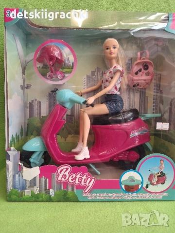 Кукла Барби с розов скутер и каска, снимка 3 - Кукли - 52442636