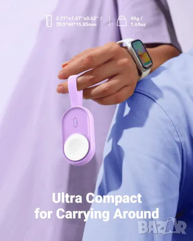 Преносимо безжично зарядно за Apple Watch 9/8/7/6/5/4/3/2/1/SE/Ultra-Purple, снимка 4 - Аксесоари за Apple - 49539698
