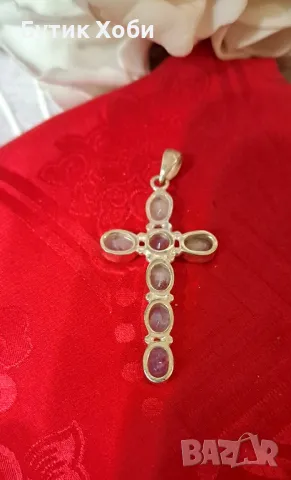 Сребърно кръстче бял опал, снимка 4 - Колиета, медальони, синджири - 49923911