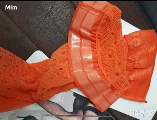 Дамски чорапи мрежа с широк ластик в оранжево , снимка 2 - Бельо - 47782608
