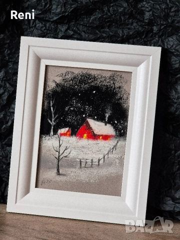 Зима, картина въглен, оригинал, снимка 3 - Картини - 52711964