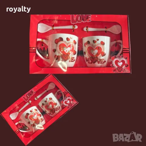 Керамичен комплект от 2чаши, с лъжички, снимка 2 - Чаши - 49003330