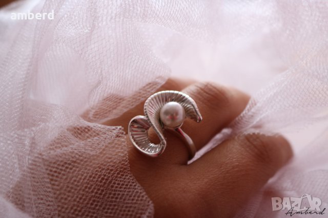 Уникален сребърен пръстен с перла - модел R025A, снимка 4 - Пръстени - 30464644