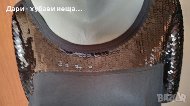 Красива блуза, цвят графит, със сатенен гръб  и пайети🍀♥️M/L,L♥️🍀арт.4411 , снимка 3 - Корсети, бюстиета, топове - 37588705