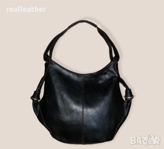 Голяма мароканска чанта от естествена кожа в черен цвят