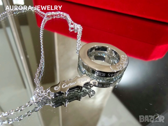 CARTIER Love White Gold Large Paved Diamonds Pendant Дамскo Колие, снимка 7 - Колиета, медальони, синджири - 52870330