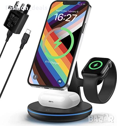 Нова 3 в 1 Нова стойка зарядно за телефон слушалки часовник Магнитна станция iPhone iWatch