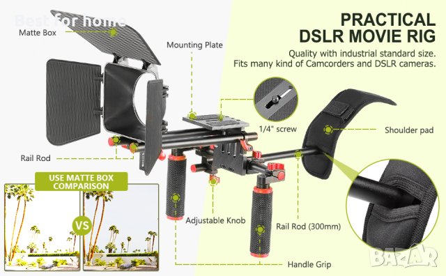 Раменен статив NEEWER Camera Shoulder Rig, снимка 14 - Чанти, стативи, аксесоари - 40700613
