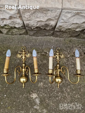 Чифт страхотни антикварни бронзови аплици за стена , снимка 5 - Антикварни и старинни предмети - 49621040