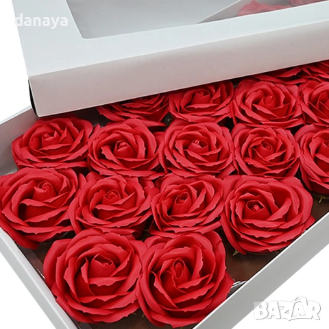 6384 Декоративна червена сапунена роза, 6 см, снимка 4 - Изкуствени цветя - 53350986