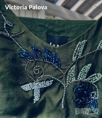 Елегантна зелена  ленена рокля JONES USA, снимка 14 - Рокли - 49873503