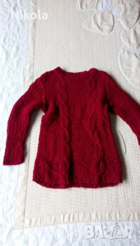 Плетен детски пуловер с дължина 46см за момиченце винено червен, снимка 3 - Детски пуловери и жилетки - 28682434