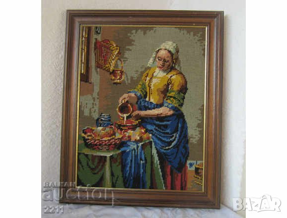  Картини: Млекарка красив голям бродиран гоблен, емайл - мома, картина цветя, снимка 3 - Декорация за дома - 28871110