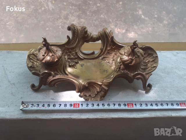 Жестока стара бронзова барокова мастилница - Антика, снимка 5 - Антикварни и старинни предмети - 51358144