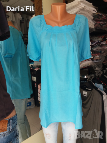 Светлосиня удължена и разкроена блуза/риза  , снимка 1