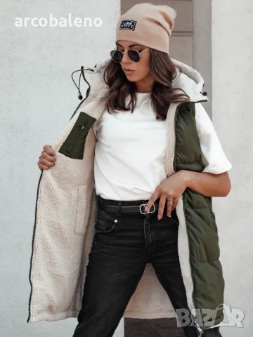 Дълго дамско ватирано яке без ръкави с качулка COSYVIVA, 3цвята , снимка 4 - Якета - 47380800