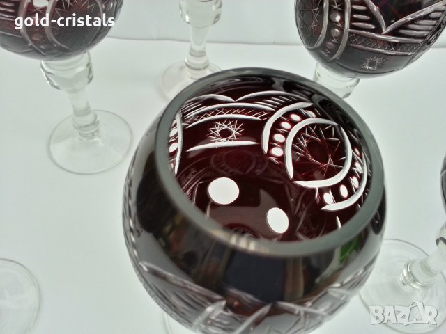 Кристални чаши цветен червен  кристал, снимка 4 - Антикварни и старинни предмети - 28251229