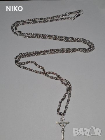 Продавам, Старинен сребърен кръст с Исус - разпятие Христово с 2 сребърни синджира, снимка 3 - Колиета, медальони, синджири - 33013340