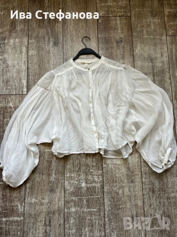 Нова елегантна бяла риза лен ленена вискоза буфан разкошен ръкав  , снимка 2 - Ризи - 40714431