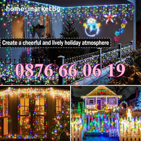 Коледна завеса 3 м многоцветни, коледна украса, коледни лампички, снимка 3 - Декорация за дома - 52426312