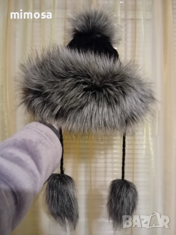 Зимна дамска шапка с изкуствен пух, снимка 4 - Шапки - 52886397
