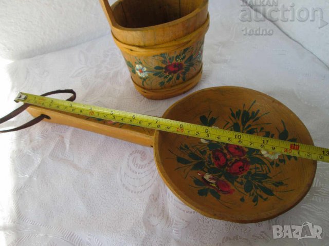 Красиви дървени, рисувани лъжица с дръжка и съд - каче, снимка 5 - Декорация за дома - 28879534