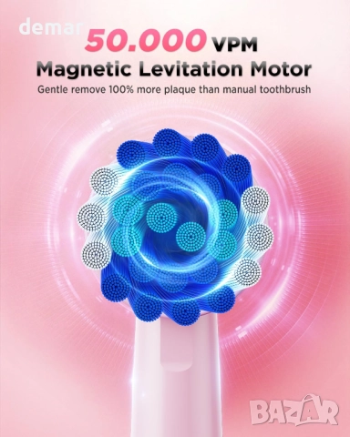 Въртяща се електрическа четка за зъби, 8 глави, 3 интензитета, 5 режима, розова, снимка 5 - Други - 52521207